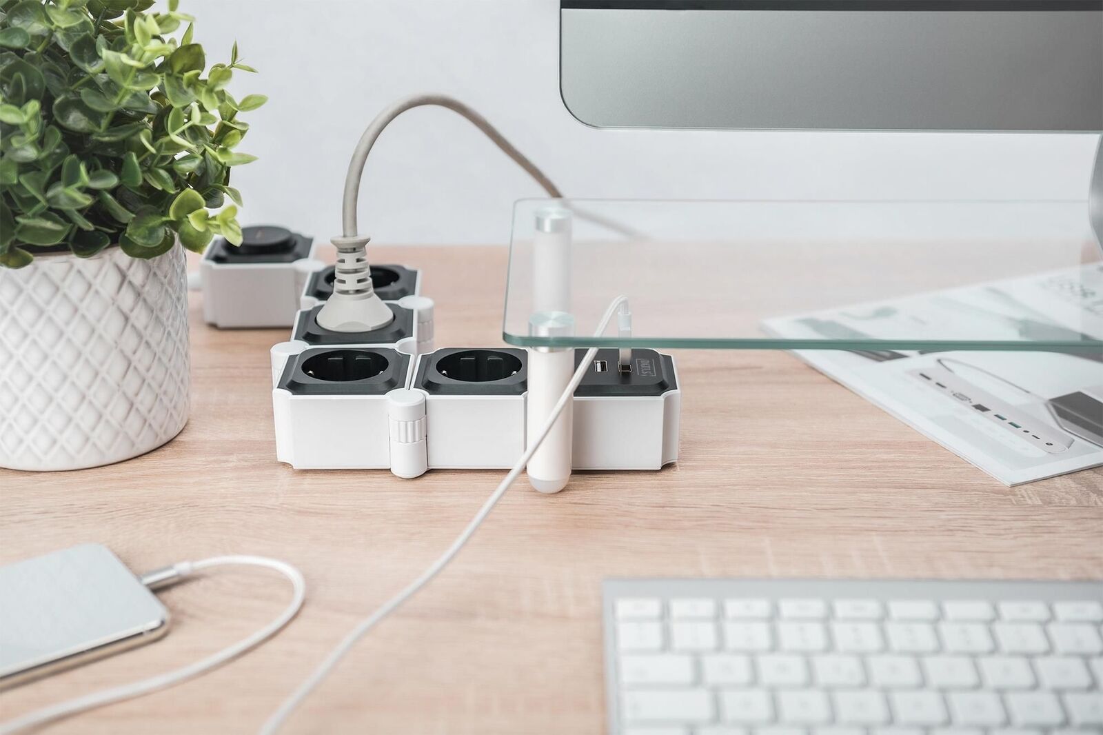 Digitus Presa multipla flessibile da 4 con 2 attacchi USB e interruttori