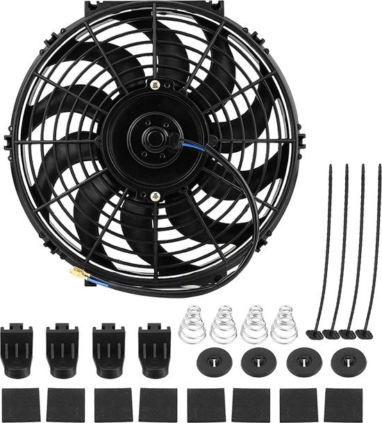 Ventilatore di dissipazione universale 30 cm 12 pollici con motore elettrico a spinta e traino, 12 V, con kit di montaggio.