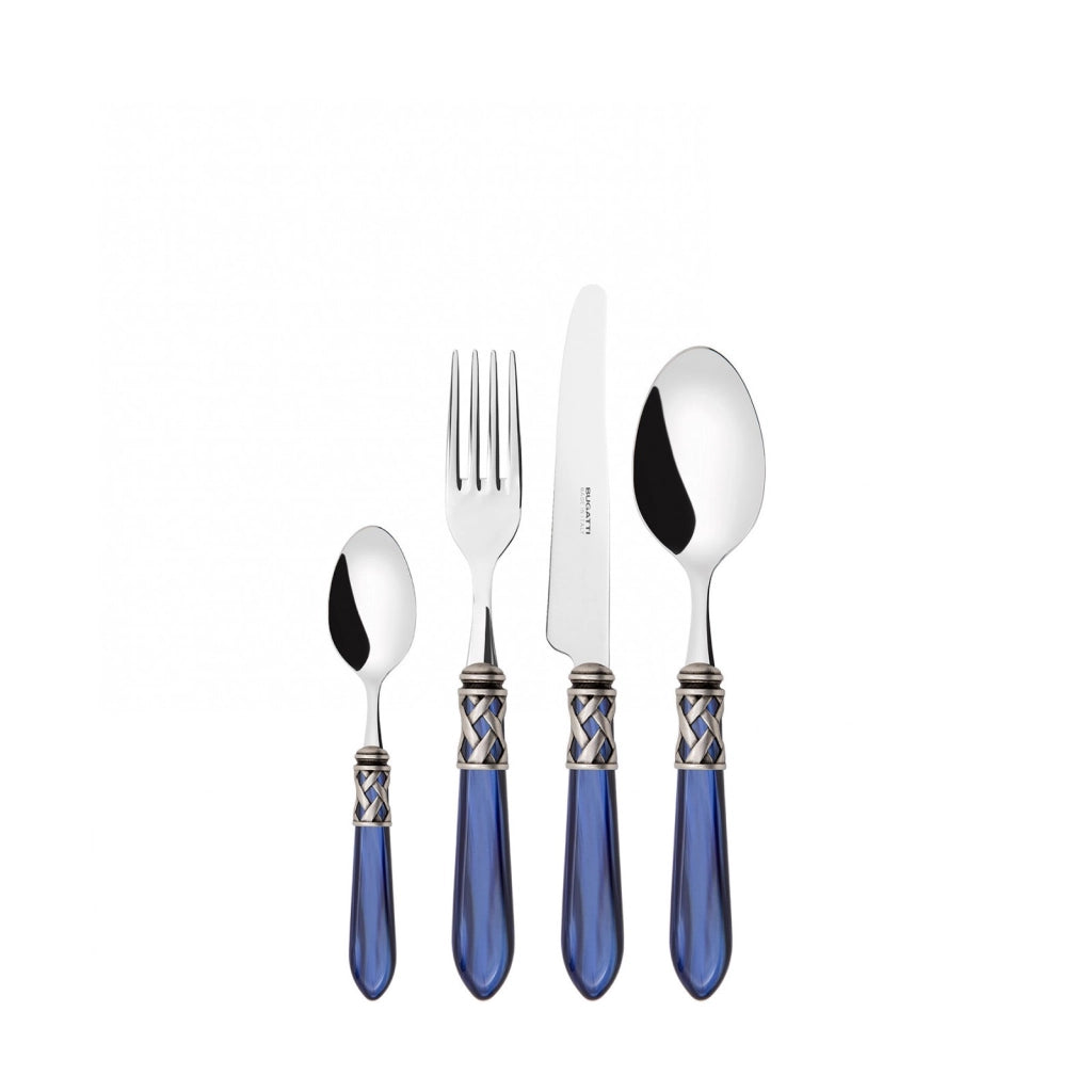ALADDIN Ghiera Argento Anticato, Posate Set 24 Pz, Scatola Ghiera: Argento, Colore: Blu