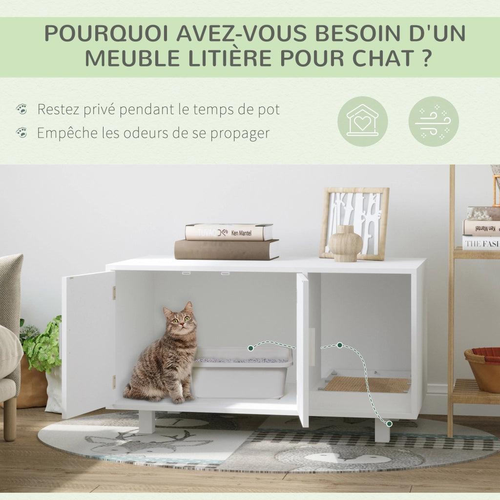 Tavolino da caff¨¨ per gatti ¨C zephmum ¨C 50.5x91x52 cm, bianco, MDF, con grattatoio