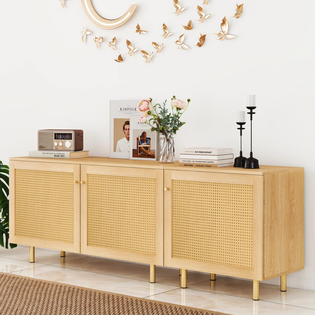 Credenza con 1 anta e 2 ante; ripiano - per soggiorno - in MDF - 180×40×63 cm - naturale