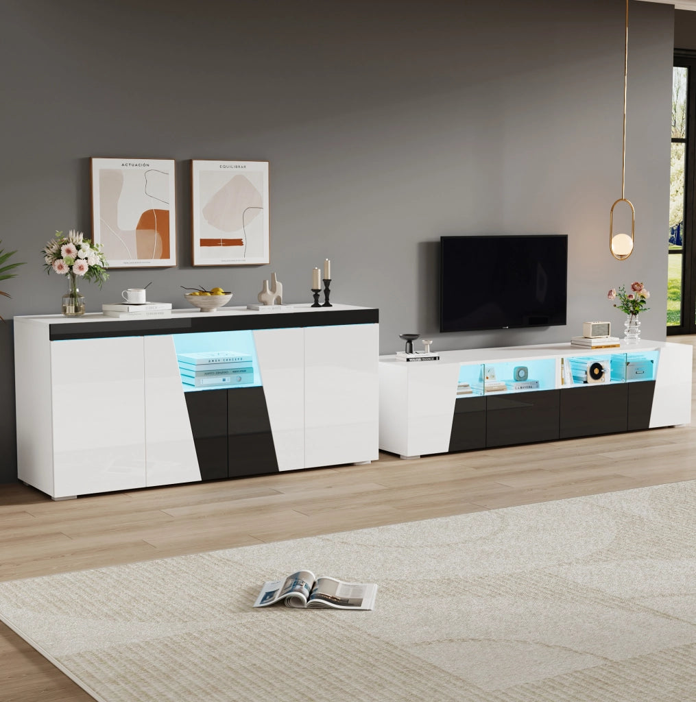 Mobile TV con LED e sideboard bianco e nero ad alta lucentezza