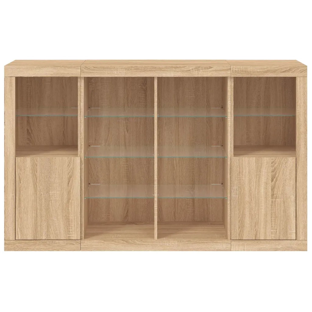 Credenze con Luci LED 3 pz | Madia | Buffet da pranzo | Armadio da pranzo Rovere Sonoma in Legno Multistrato