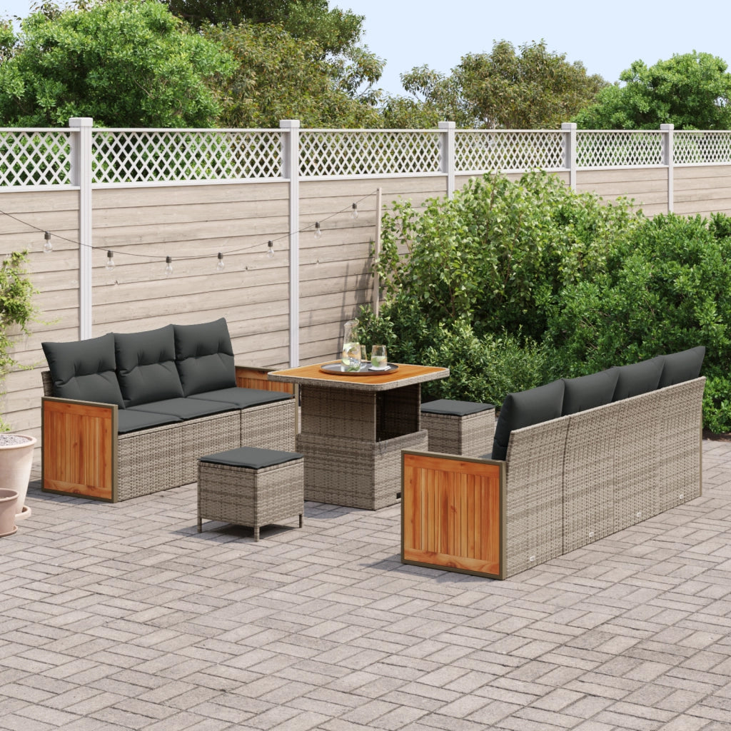 Set Divani Giardino  10 Pezzi con Cuscini Grigio Polyrattan Acacia
