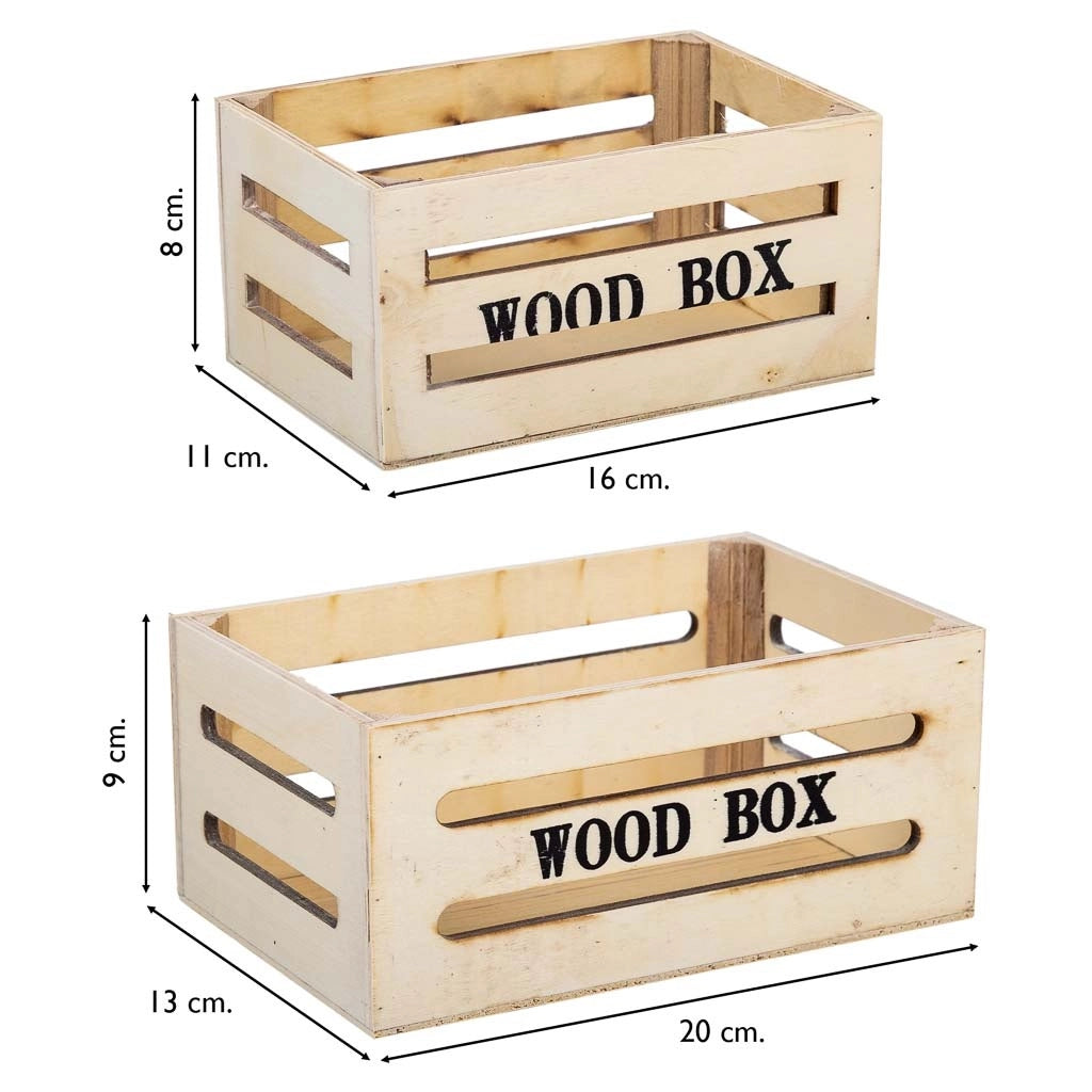 Set cassetti in legno 2 pezzi marrone 20x13x09-16x11x08h cm