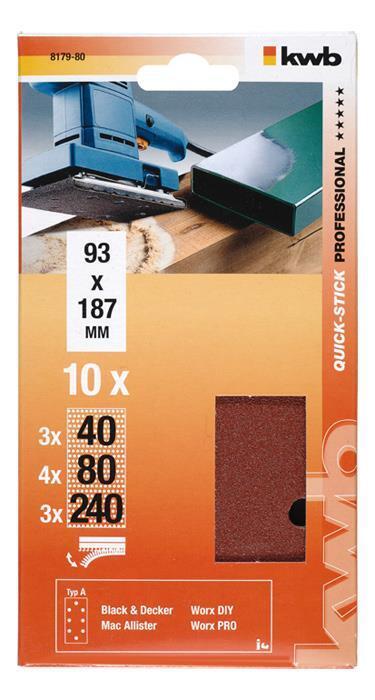 kwb 817980 accessorio per levigatrici 10 pz Carta abrasiva