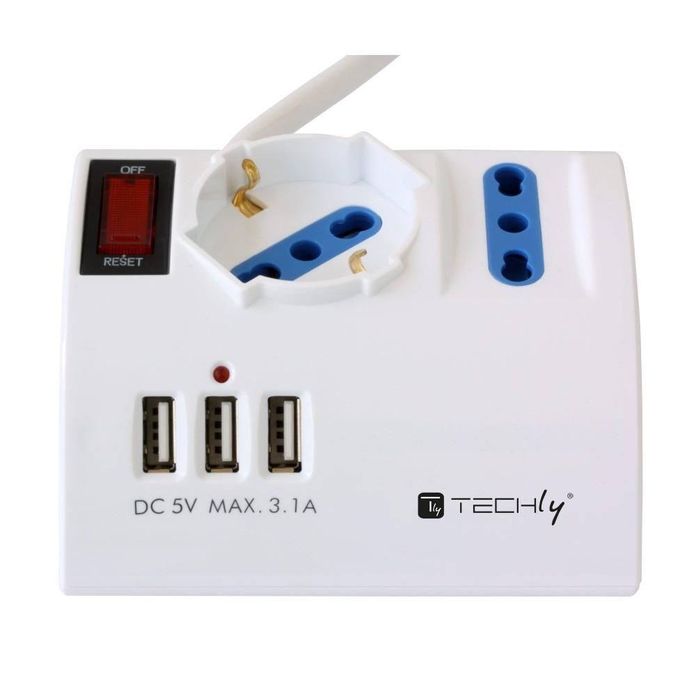 Techly Multipresa da Tavolo 3 Posti con Porte USB