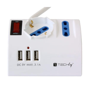 Techly Multipresa da Tavolo 3 Posti con Porte USB