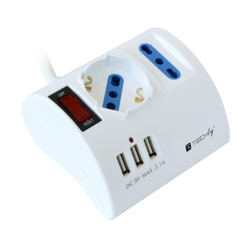 Techly Multipresa da Tavolo 3 Posti con Porte USB