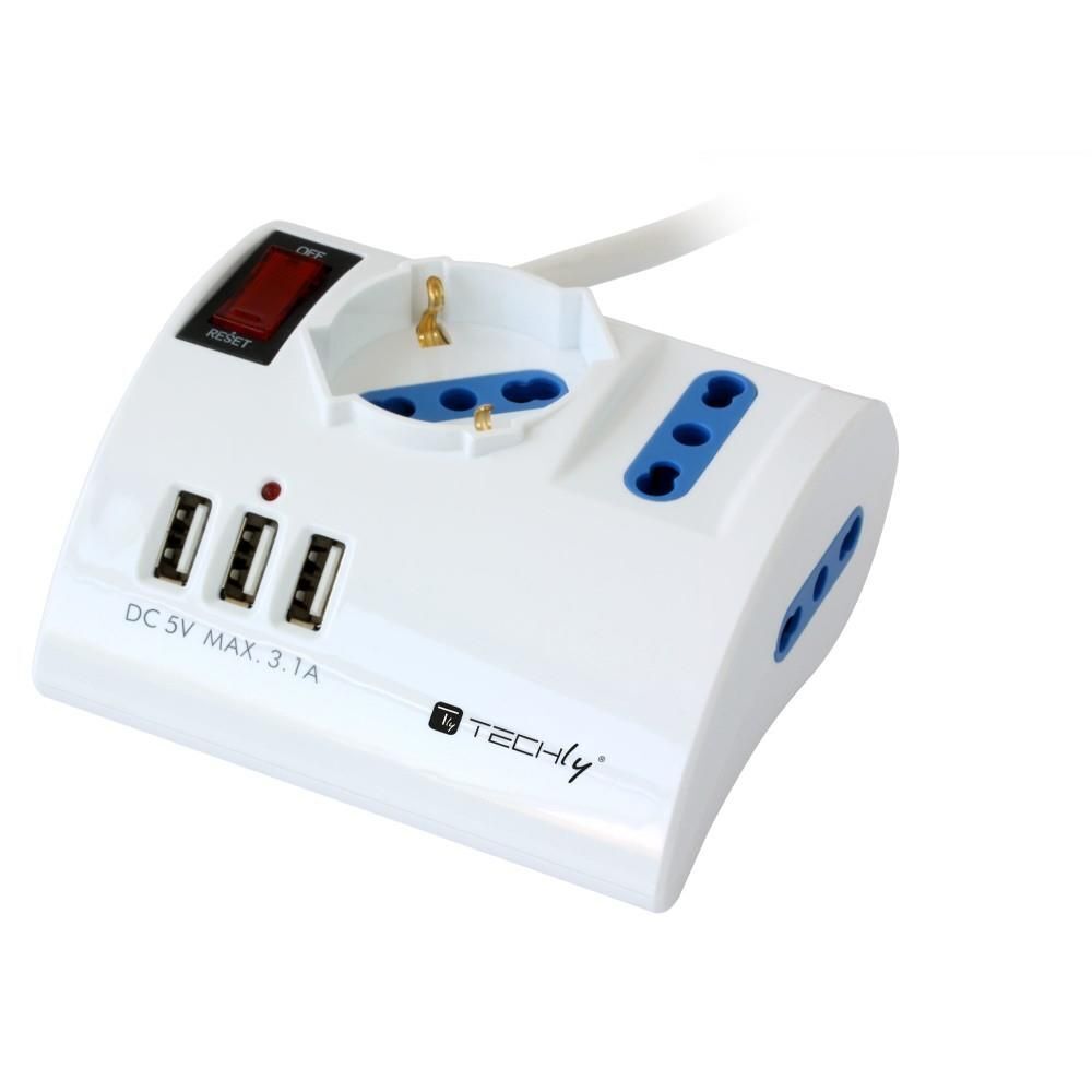 Techly Multipresa da Tavolo 3 Posti con Porte USB