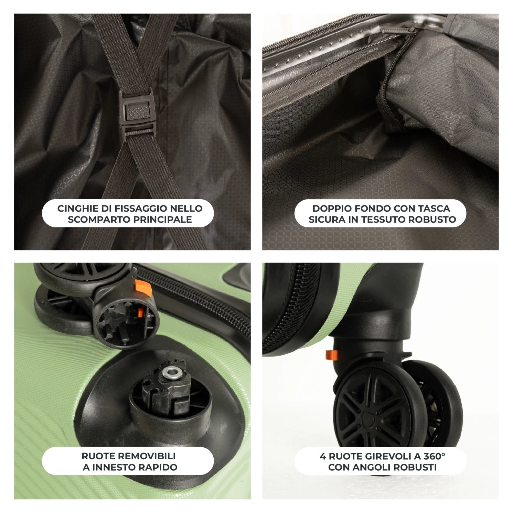Trolley Bagaglio Mano Rigido 54x33x22 Piccolo Ultraleggero Valigia In Abs Con 4 Ruote Rimovibili Manico Chiusura Di Sicurezza Per Compagnie Low Cost Economy Zaino Da Viaggio Salvia