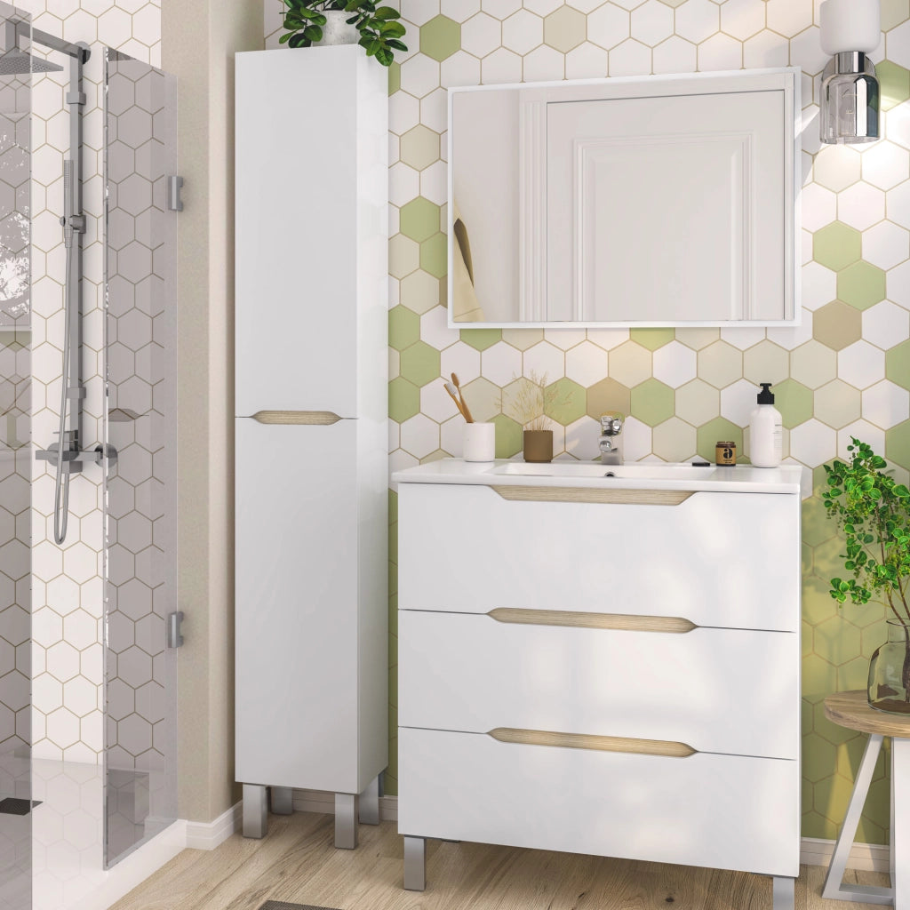 Trogir, Mobile Colonna 3 Ripiani, 30x25x182h cm Bianco Lucido