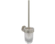 Set di spazzole per il water, supporto per spazzola per il water fissato alla parete, set di spazzole per il water con contenitore in vetro lucido a superficie satinata, rotondo, finitura nichelata a specchio.