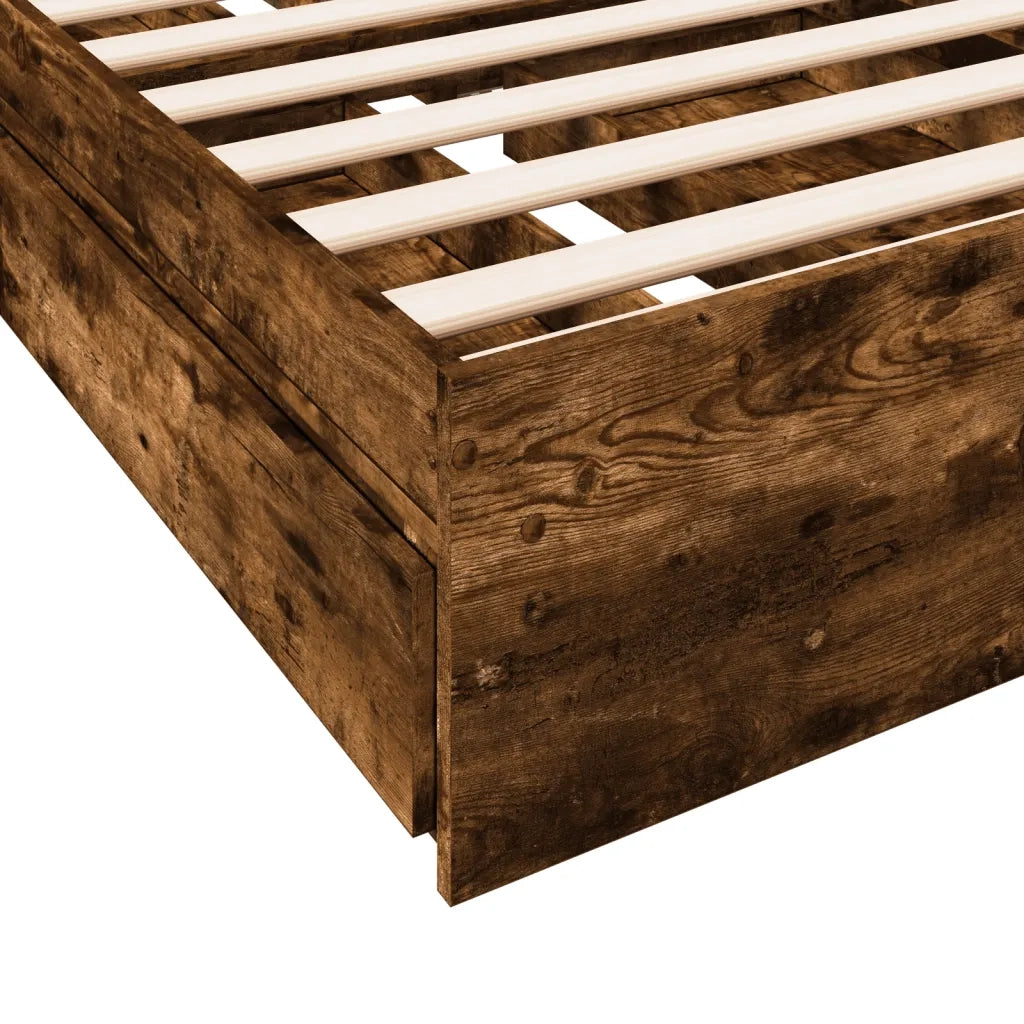 Letto singolo | Letto per adulti | Giroletto con Cassetti Rovere Fumo 100x200 cm Legno Multistrato