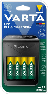 Varta LCD Plug charger+ AA & AAA ((Batterie ricaricabili NiMH incl. 4x AA 2100 mAh accu), nero