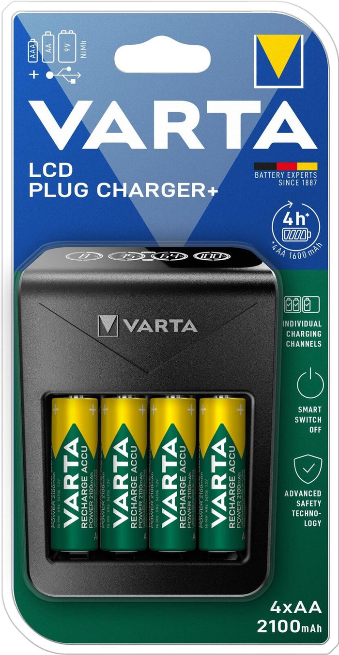 Varta LCD Plug charger+ AA & AAA ((Batterie ricaricabili NiMH incl. 4x AA 2100 mAh accu), nero