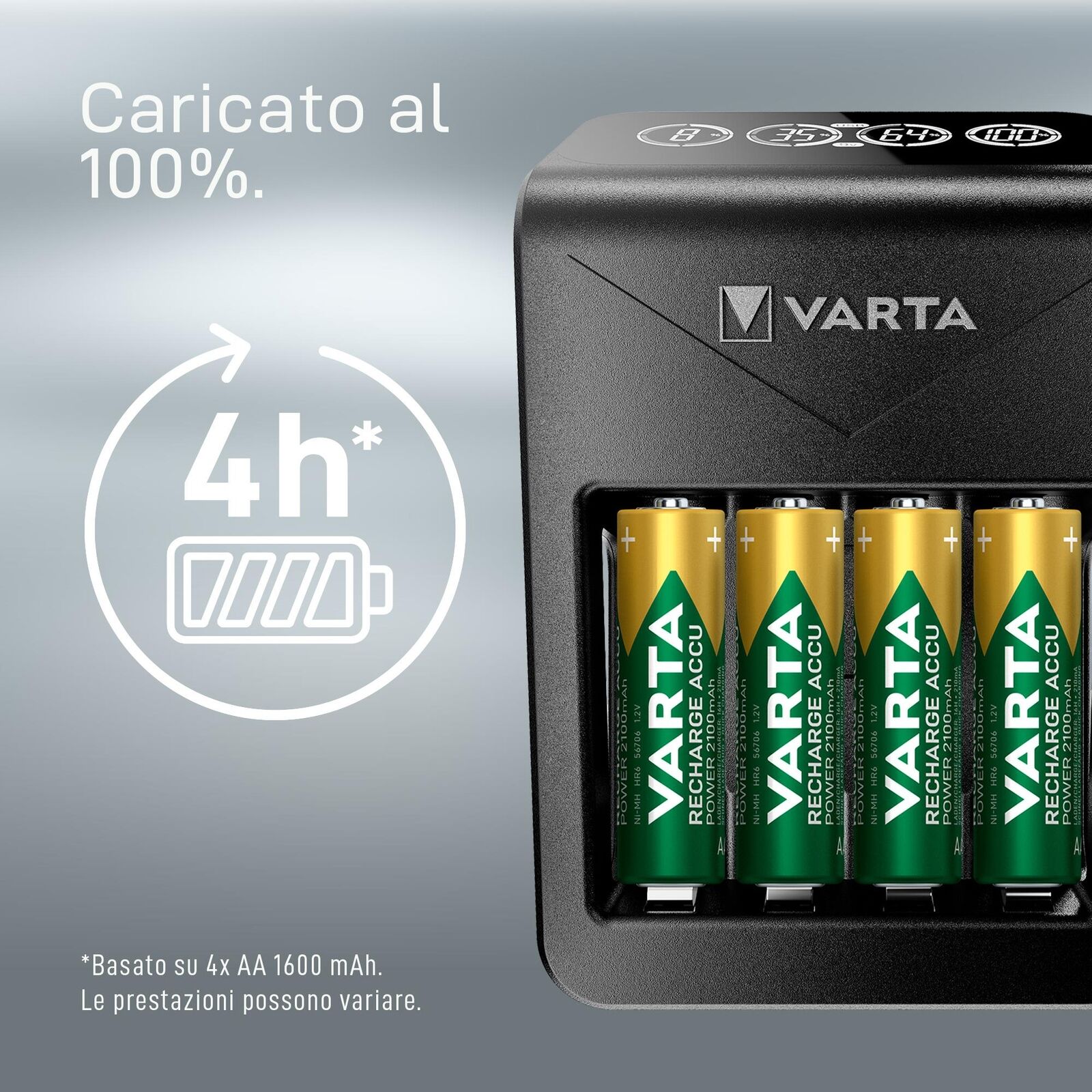Varta LCD Plug charger+ AA & AAA ((Batterie ricaricabili NiMH incl. 4x AA 2100 mAh accu), nero