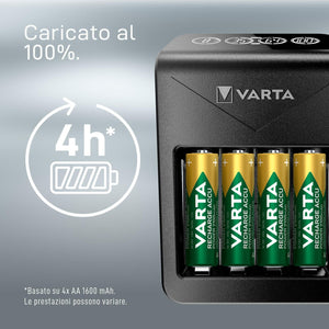 Varta LCD Plug charger+ AA & AAA ((Batterie ricaricabili NiMH incl. 4x AA 2100 mAh accu), nero