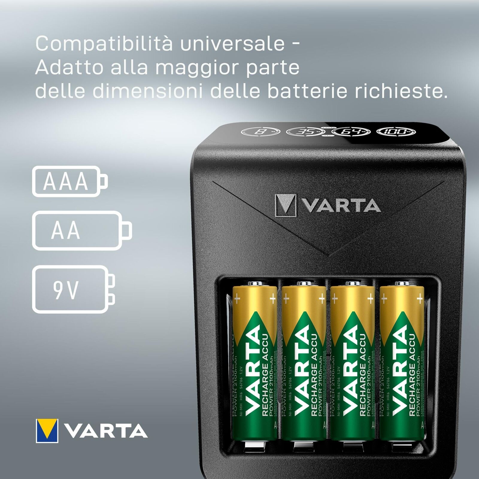 Varta LCD Plug charger+ AA & AAA ((Batterie ricaricabili NiMH incl. 4x AA 2100 mAh accu), nero