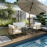 Set da Giardino 4 Pezzi in Rattan e Acciaio con Divanetto, 2 Poltrone da Esterno e Tavolino Basso, Multicolore