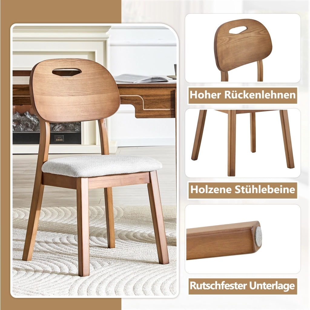Sedia da Pranzo Set da 2 con Schienale Ovale Ergonomico e Seduta Imbottita, in Legno, Grigio