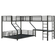 Letto a Castello 90x200 cm e 140x200 cm; 3 Posti - Scrivania; USB e Type-C - Nero