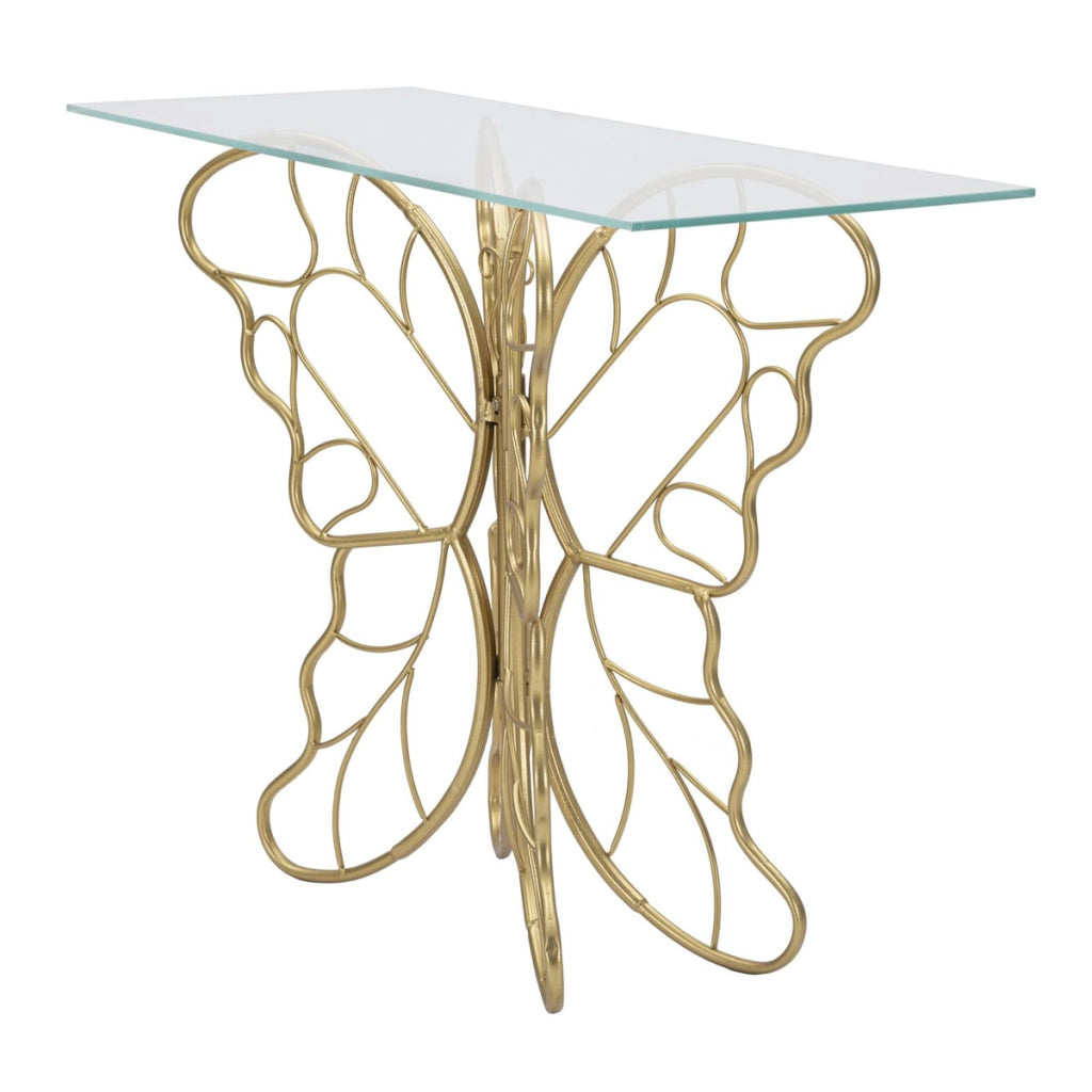 Consolle Butterfly in ferro e vetro gold – 110 x 40 x H 76 cm