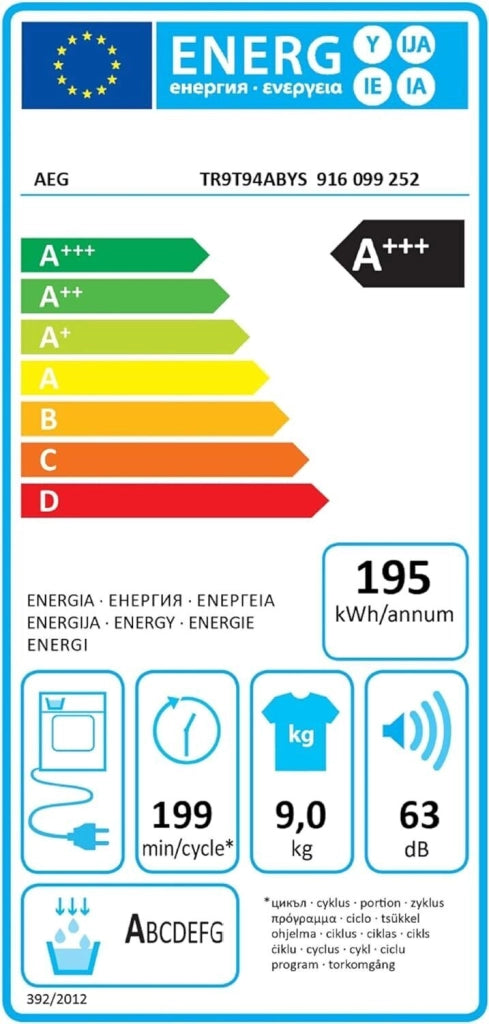 AEG TR9T94ABYS Serie 9000 Asciugatrice Pompa di Calore 9 Kg Classe C AbsoluteCare ProSteam 3D Scan Wi-Fi (85x59,6x63,8 cm) colore Bianco