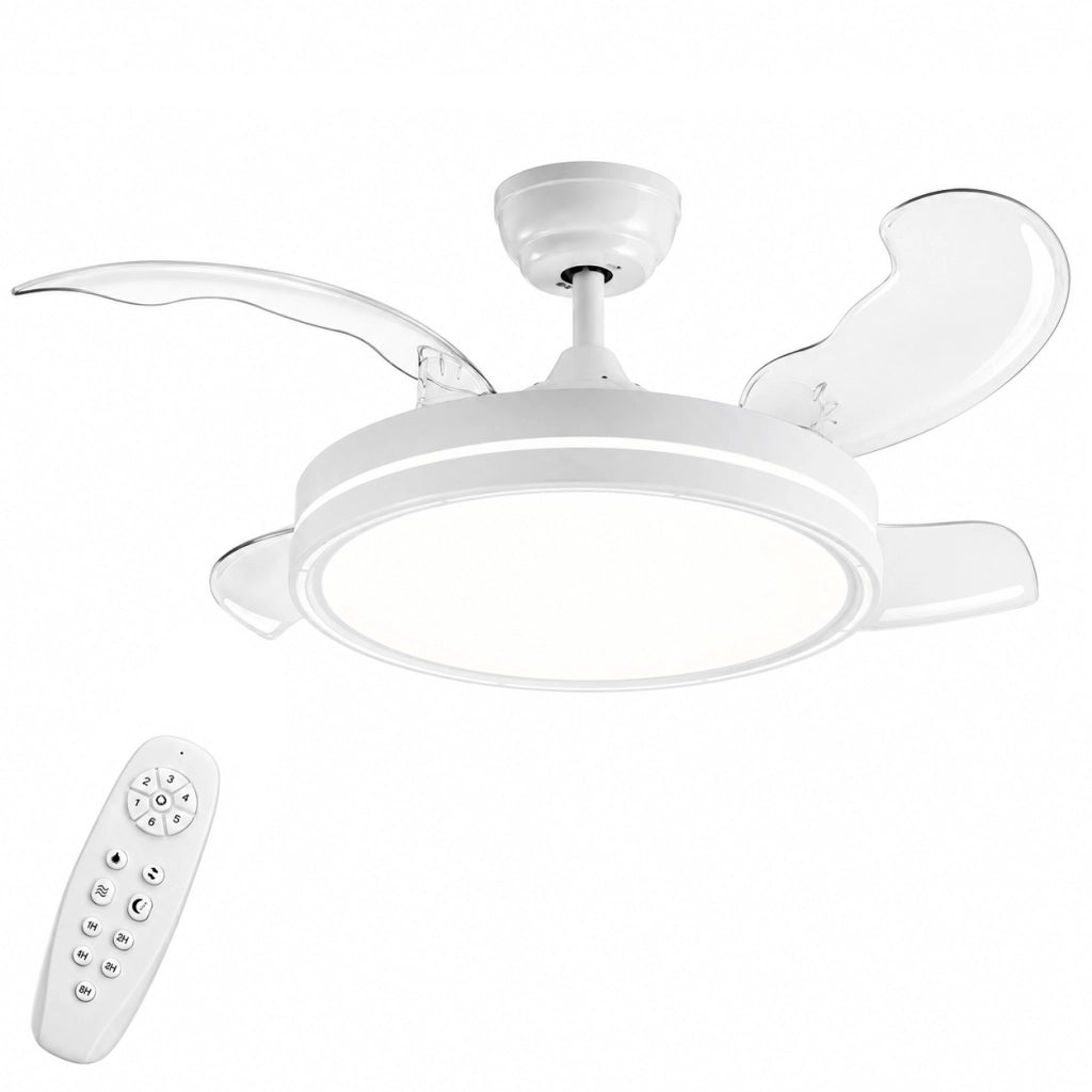 Ventilatore da Soffitto LED 106 cm Pale Richiudibili Telecomando Timer Bianco
