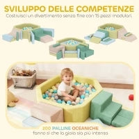 Set 15 Blocchi di Costruzioni Morbide Modulabili per Bambini con 200 Palline per Uso Interno, Multicolore