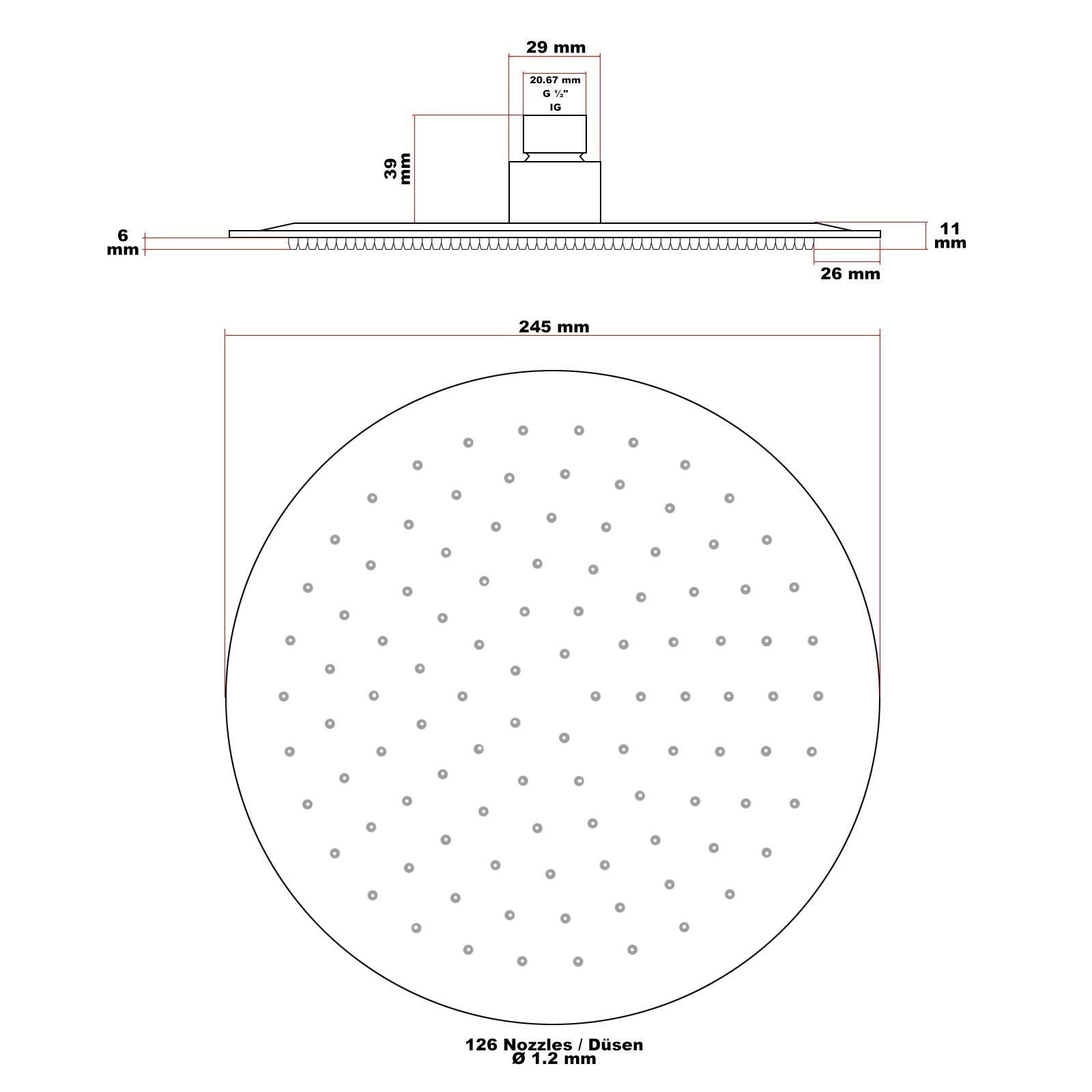 Soffione doccia tondo anticalcare da cm 25, doccia a pioggia