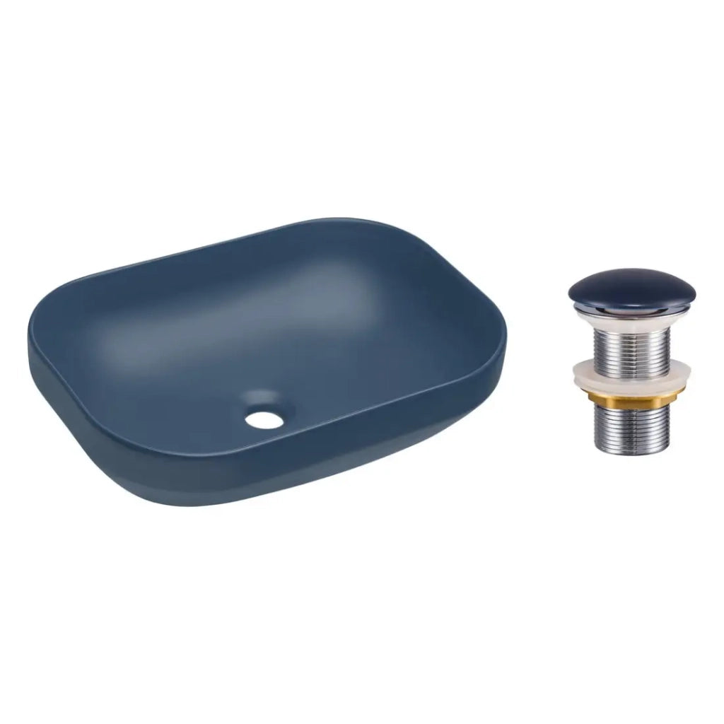 Lavabo da appoggio rettangolare 50,4x35,2 cm blu navy opaco con piletta click clack