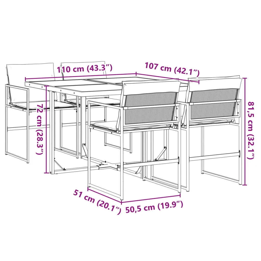 Set da Pranzo da Giardino con Cuscini Nero in Textilene 3295073
