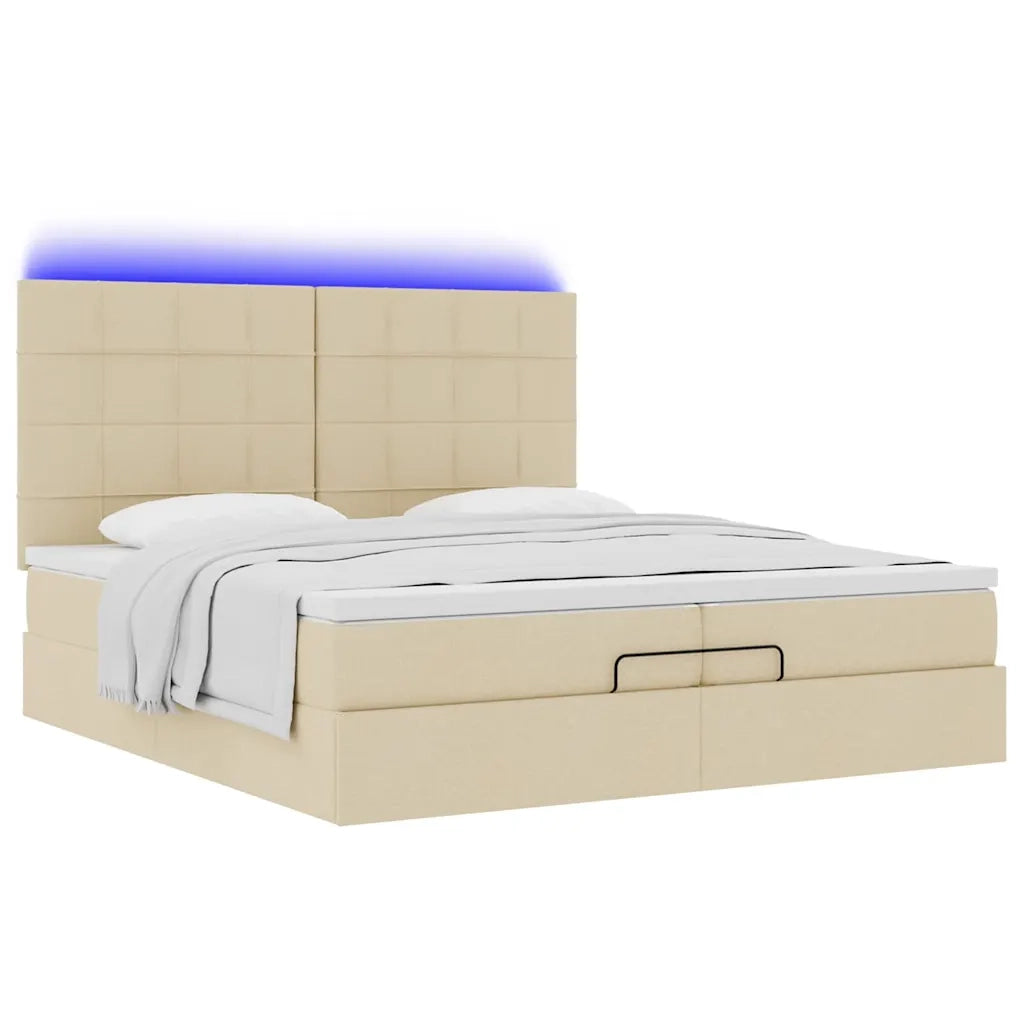 Struttura Letto Pouf con Materassi Crema 200x200 cm in Tessuto 3314036