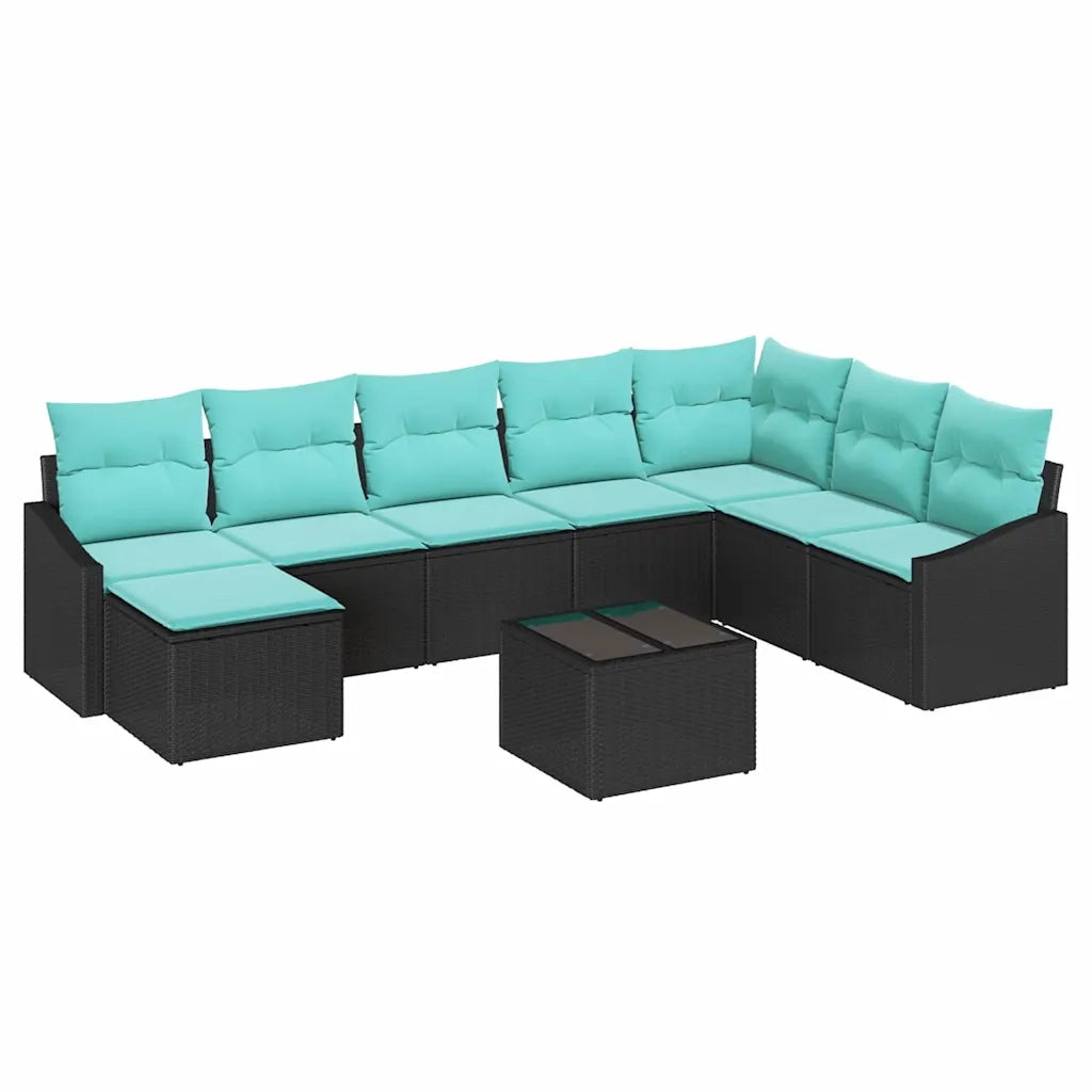 Set di divani con cuscino 9 pcs Nero polyrattan