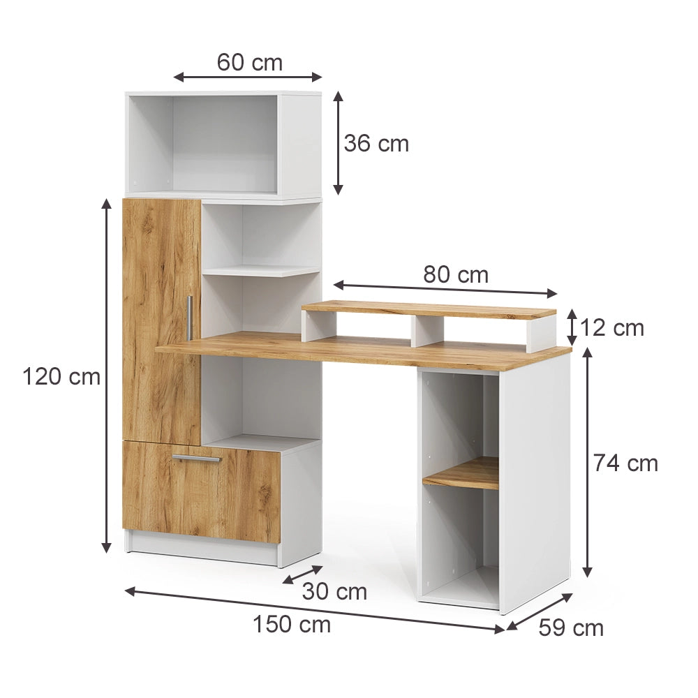 Vicco set scrivania Bianco/Rovere dorato 150 x 59 cm Set di 4