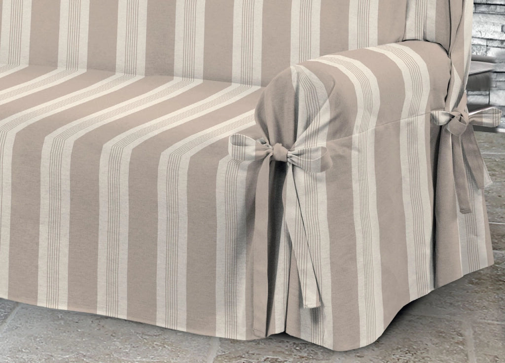 Copridivano Fodera Telo Protezione Divano Con Laccetti Fiocco Disegno Grancasa - 2 Posti - Beige
