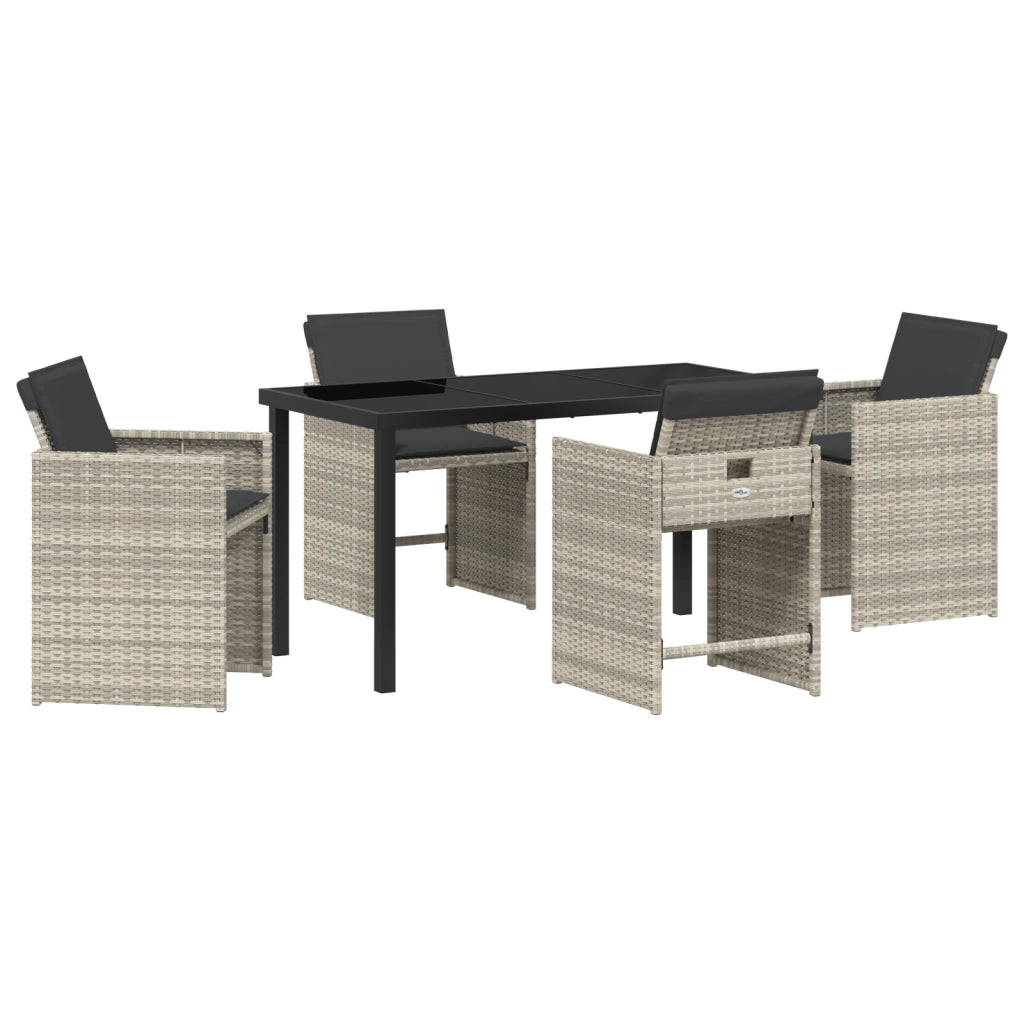 Set da pranzo da giardino 5 pezzi con cuscini grigio chiaro in rattan sintetico