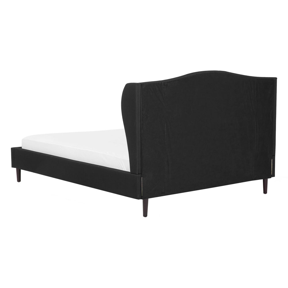 Letto con struttura in tessuto nero rivestito con gambe in legno scuro UE matrimoniale 140x200 cm Retro