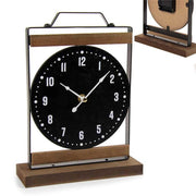 OROLOGIO DA TAVOLO IN METALLO NERO E LEGNO 20X7X26CM