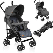 Buggy leggero per bambini fino a 15 kg, da 6 mesi a circa 3 anni, Carrello per bambini, Carrello per passeggiate con rete per zanzare, zoccoli e ombrello, Costruzione leggera 7kg, Sistema di apertura veloce e facile (Grigio)