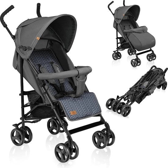 Buggy leggero per bambini fino a 15 kg, da 6 mesi a circa 3 anni, Carrello per bambini, Carrello per passeggiate con rete per zanzare, zoccoli e ombrello, Costruzione leggera 7kg, Sistema di apertura veloce e facile (Grigio)