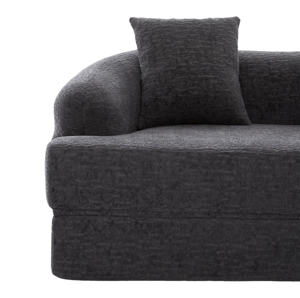 Divano letto 2 posti pieghevole in ciniglia grigio scuro; 157x84x65 cm
