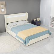Letto imbottito con LED e testiera regolabile 140x200 cm beige