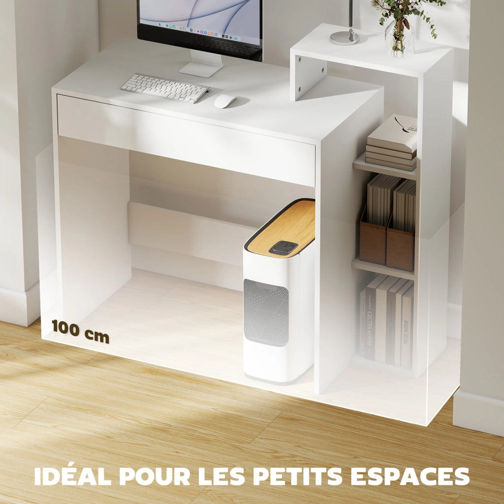 Scrivania con ripiani e cassetto ¨C zephmum ¨C bianco 100x40x90 cm
