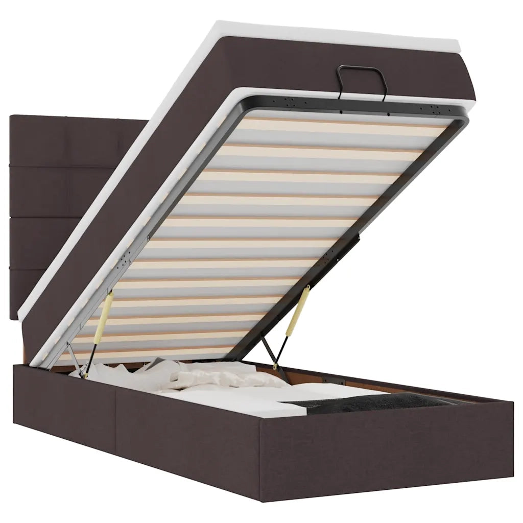Pouf Letto con Materasso e LED Marrone Scuro 90x200 cm Tessuto 3313978