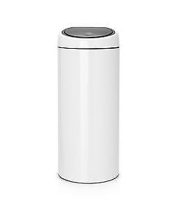 Brabantia Touch Bin, 30L Rotondo Plastica, Acciaio inossidabile Bianco
