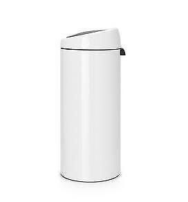 Brabantia Touch Bin, 30L Rotondo Plastica, Acciaio inossidabile Bianco