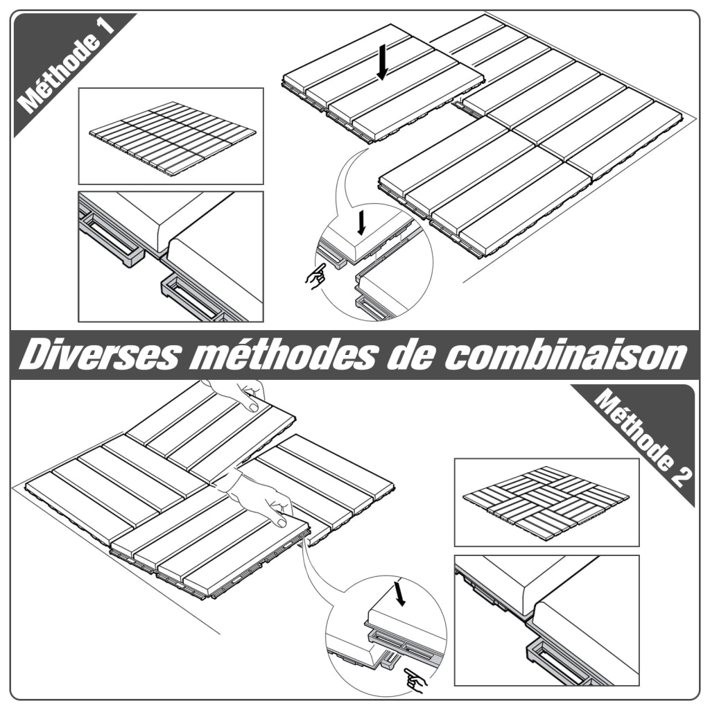 Dalles terrasse composite ¨C zephmum ¨C 9 pezzi, effetto legno, nero