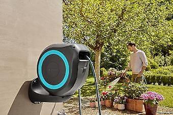 Gardena 18610-20 avvolgitubo da giardino Rocchetto montato a muro Automatico Grigio, Turchese